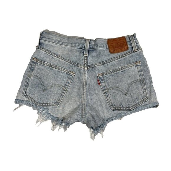 Levis 501 Cutoff Shorts Women's 27 Blue Lightwash Denim Button Fly Red Tab - Picture 2 of 10